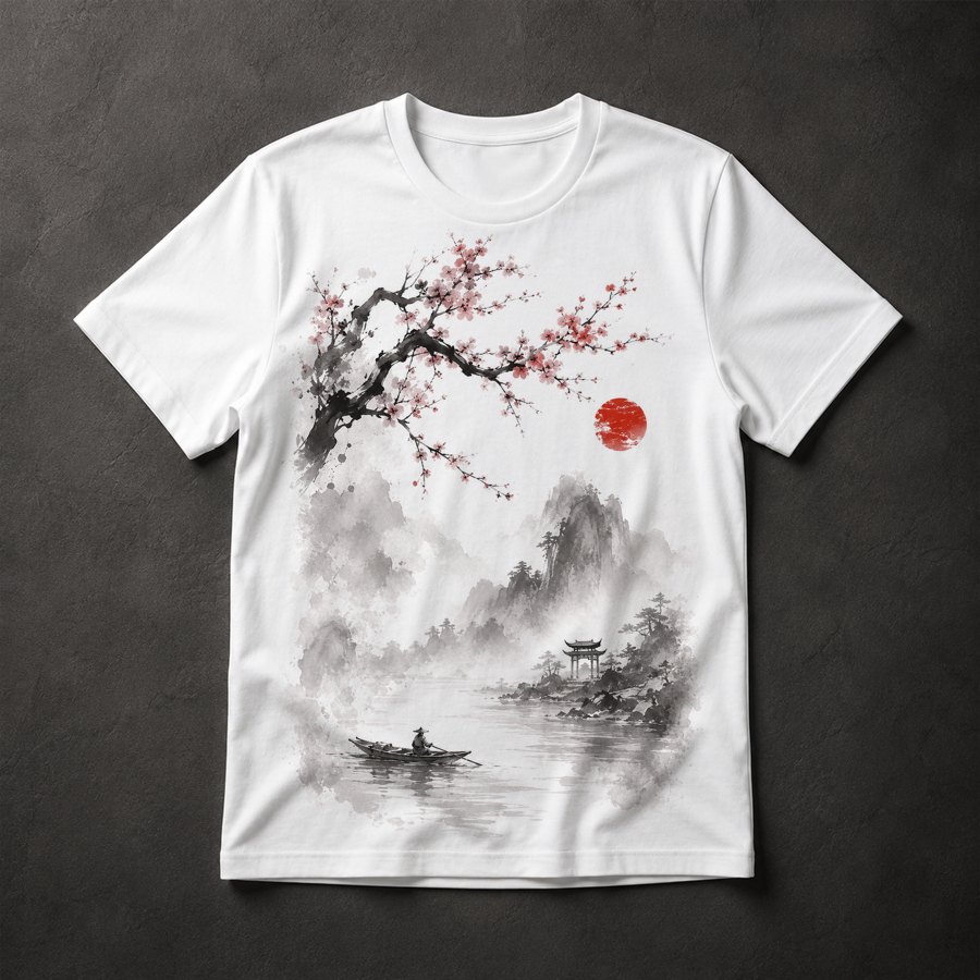 Camiseta Cerejeira e Paisagem Oriental