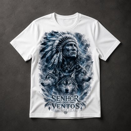 Camiseta Chefe Indígena com Lobos