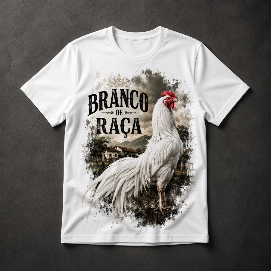 Camiseta Galo Branco de Raça
