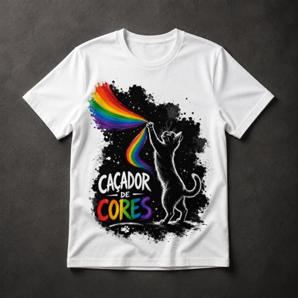 Camiseta Gato Arco-Íris