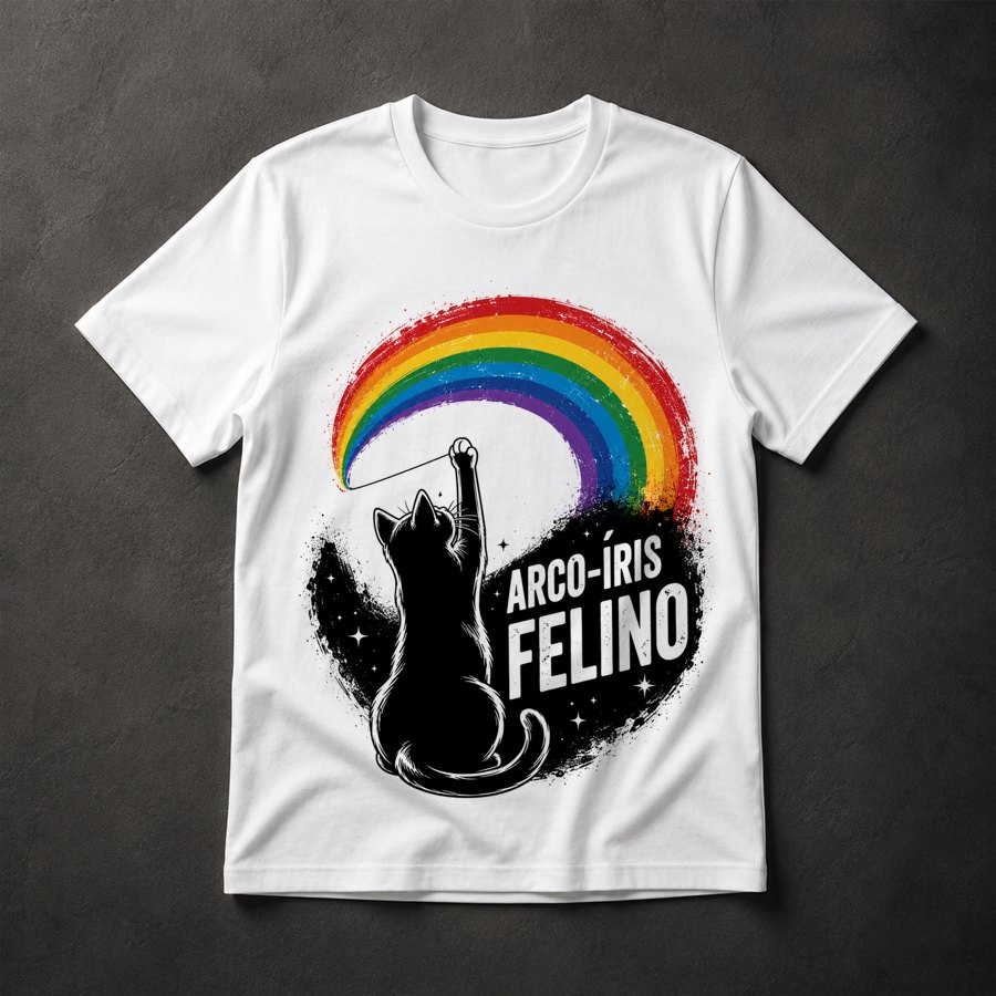 Camiseta Gato Arco-Íris