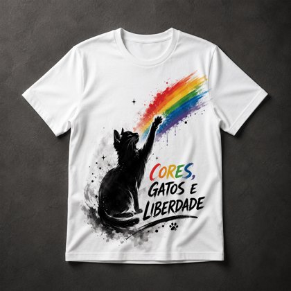 Camiseta Gato Arco-Íris
