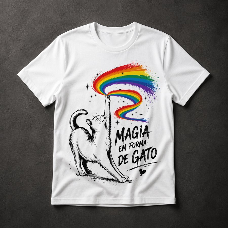 Camiseta Gato Arco-Íris
