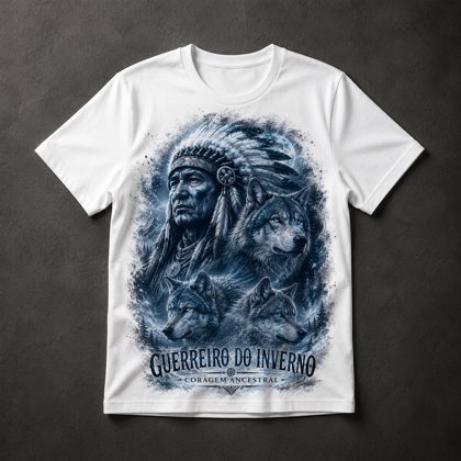 Camiseta Guerreiro Indígena e Lobos