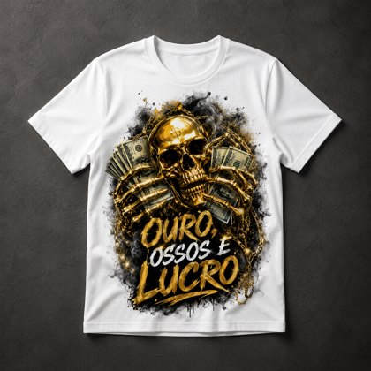 Camiseta Caveira Ouro Dinheiro