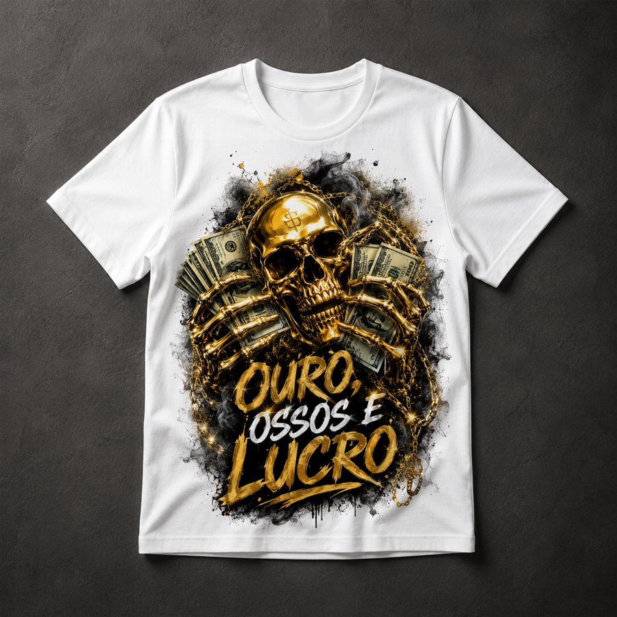 Camiseta Caveira Ouro Dinheiro